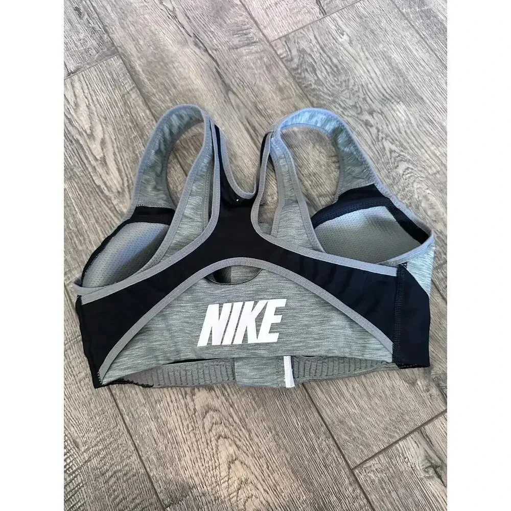 Nike Gray & Black High-Support Racerback Padded Zip Front Sports Bra Size Small